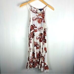 American Eagle Floral Printed Lace Up Tassel Side Flowy Summer Mini Dress Medium